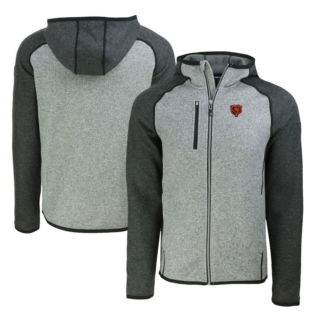 Chicago Bears Cutter & Buck Throwback Mainsail Sweater-Knit Full-Zip Hoodie - Heather Gray/Heather Charcoal sale