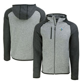 Los Angeles Chargers Cutter & Buck Throwback Mainsail Sweater-Knit Full-Zip Hoodie - Heather Gray/Heather Charcoal for sale