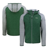 New York Jets Cutter & Buck Throwback Mainsail Sweater-Knit Full-Zip Hoodie - Heather Green/Heather Gray for sale