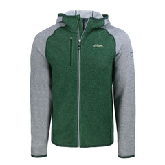 New York Jets Cutter & Buck Throwback Mainsail Sweater-Knit Full-Zip Hoodie - Heather Green/Heather Gray for sale