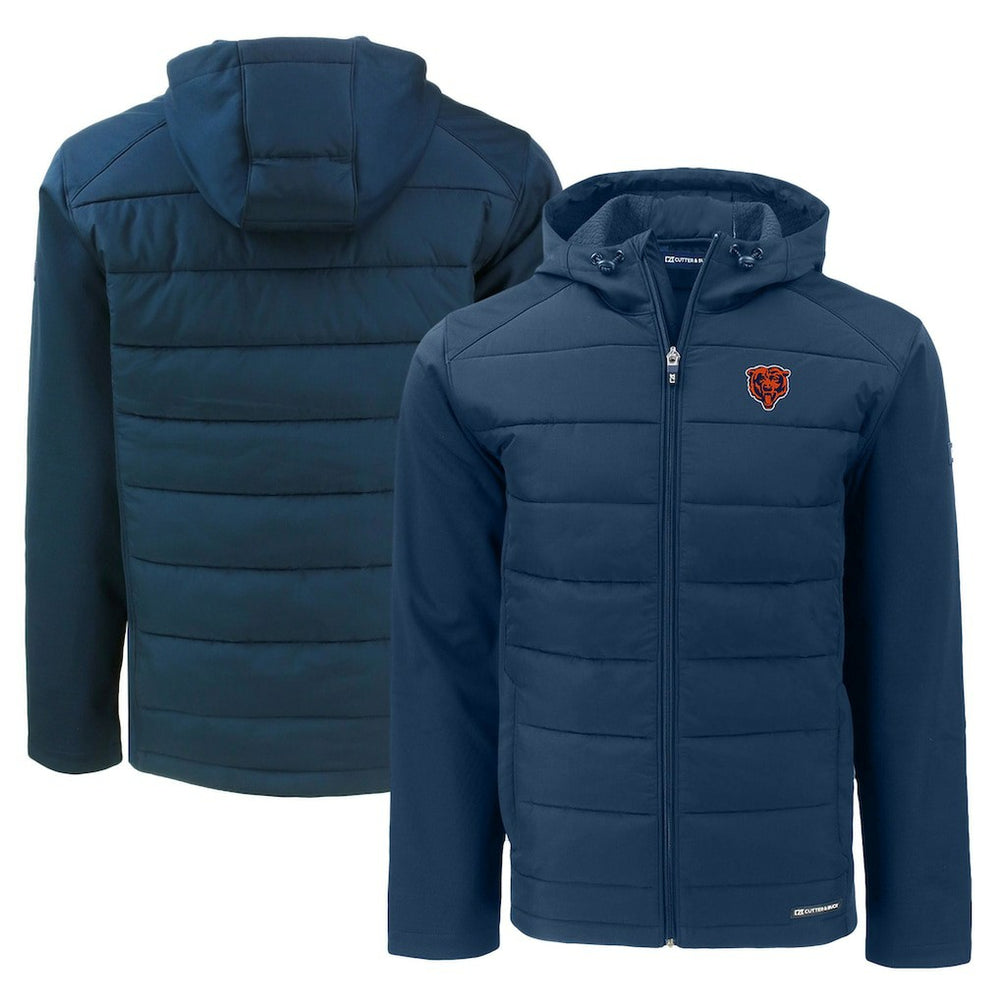 Chicago Bears Cutter & Buck Throwback Evoke Hybrid Eco Softshell Recycled Full-Zip Hoodie Jacket - Navy for sale