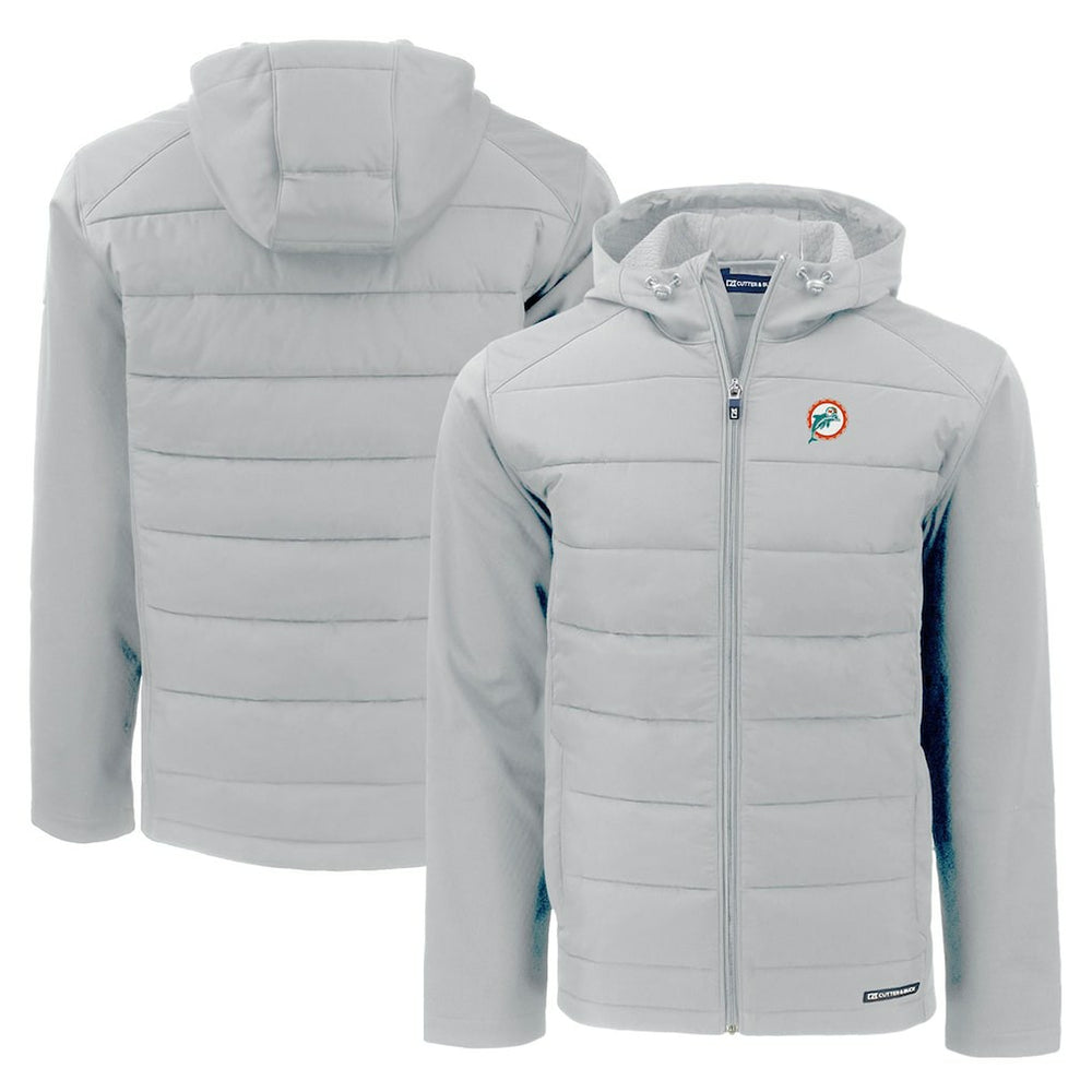 Miami Dolphins Cutter & Buck Throwback Evoke Hybrid Eco Softshell Recycled Full-Zip Hoodie Jacket - Gray online