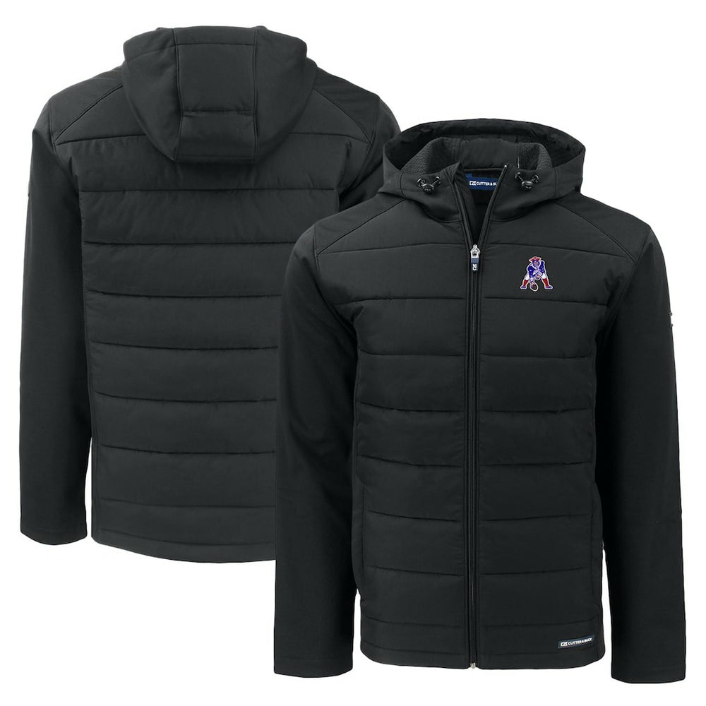 New England Patriots Cutter & Buck Throwback Evoke Hybrid Eco Softshell Recycled Full-Zip Hoodie Jacket - Black on sale