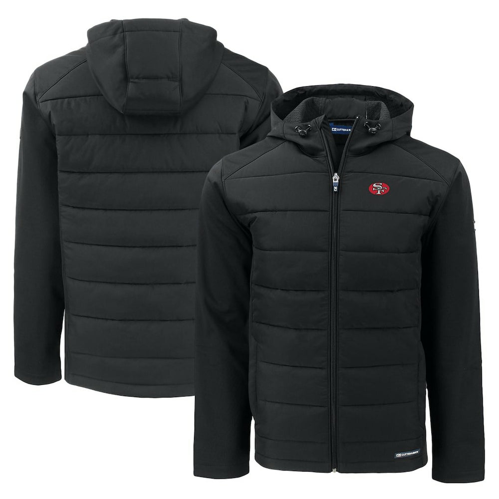 San Francisco 49ers Cutter & Buck Throwback Evoke Hybrid Eco Softshell Recycled Full-Zip Hoodie Jacket - Black sale