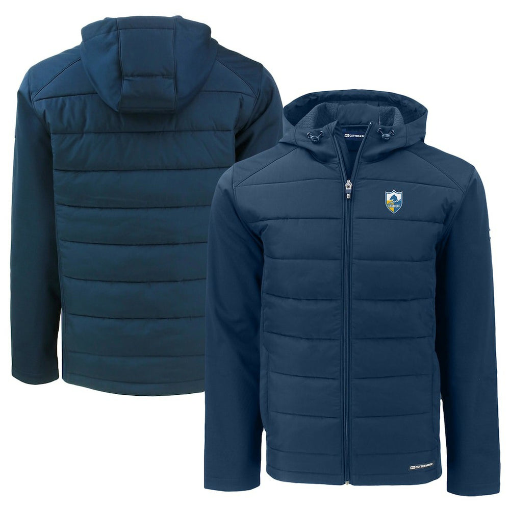 Los Angeles Chargers Cutter & Buck Throwback Big & Tall Evoke Hybrid Eco Softshell Recycled Full-Zip Hoodie - Navy for sale