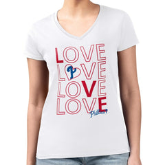 Philadelphia Phillies G-III 4Her by Carl Banks Women's Super-Slim Fit Lightweight Love Graphic Team V-Neck T-Shirt White