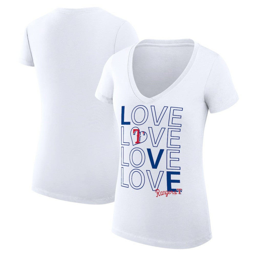 Texas Rangers G-III 4Her by Carl Banks Women's Super-Slim Fit Lightweight Love Graphic Team V-Neck T-Shirt White