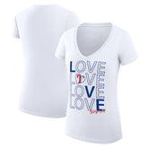 Texas Rangers G-III 4Her by Carl Banks Women's Super-Slim Fit Lightweight Love Graphic Team V-Neck T-Shirt White