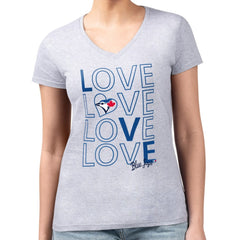 Toronto Blue Jays G-III 4Her by Carl Banks Women's Super-Slim Fit Lightweight Love Graphic Team V-Neck T-Shirt Heather Gray