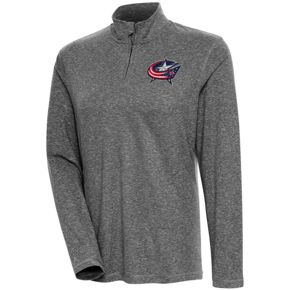 Columbus Blue Jackets Antigua Women's Confront Quarter-Zip Pullover Top - Heather Black Pullover