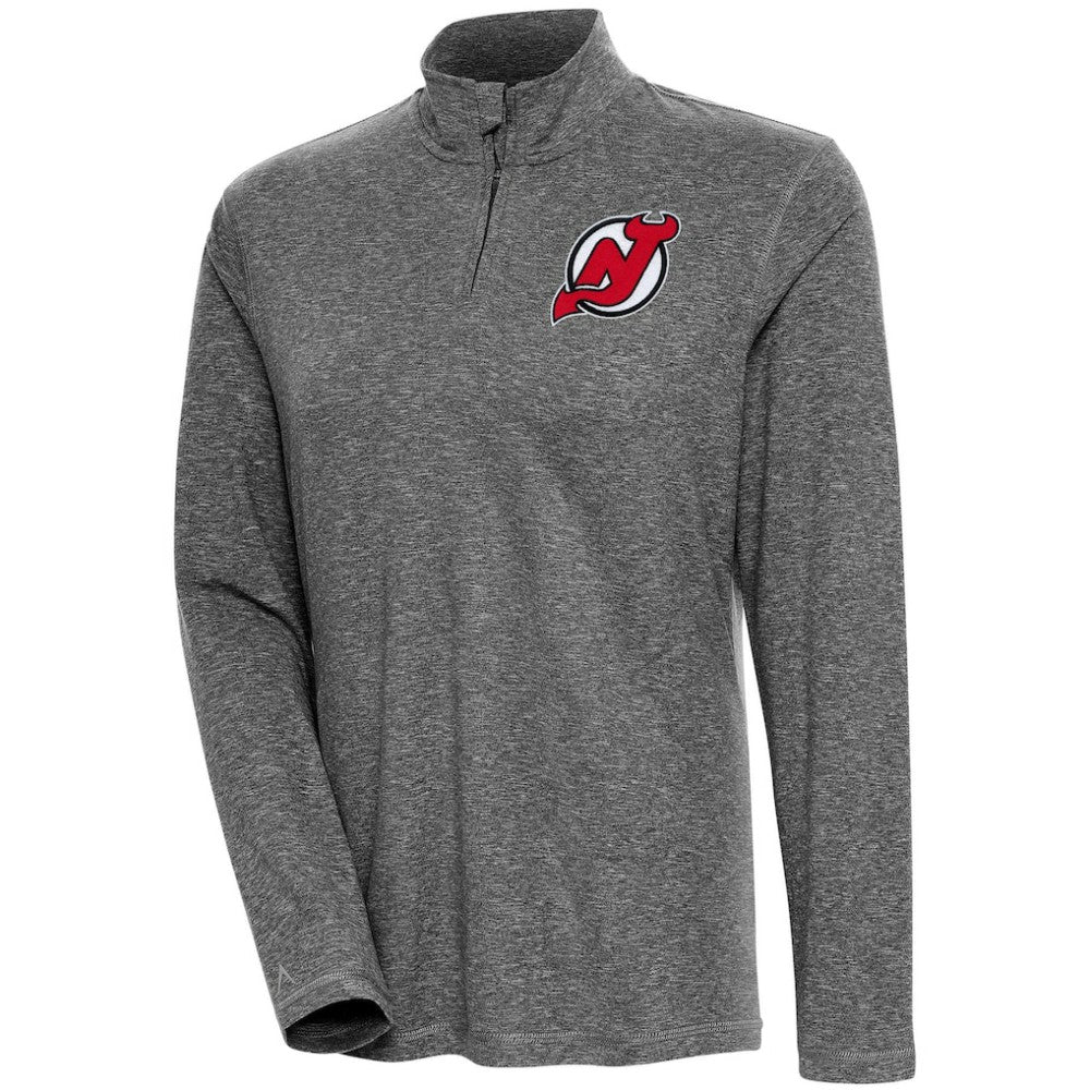 New Jersey Devils Antigua Women's Confront Quarter-Zip Pullover Top - Heather Black Jerseys