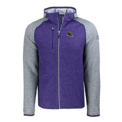 Baltimore Ravens Cutter & Buck Helmet Mainsail Sweater-Knit Full-Zip Hoodie - Heather Purple/Heather Gray on sale