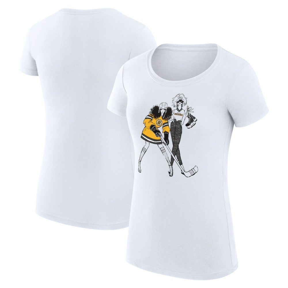 Boston Bruins G-III 4Her by Carl Banks Women's Super-Slim Fit Lightweight Hockey Girls T-Shirt - White T-shirts