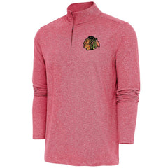 Chicago Blackhawks Antigua Hunk Quarter-Zip Pullover Top - Heather Red Pullover