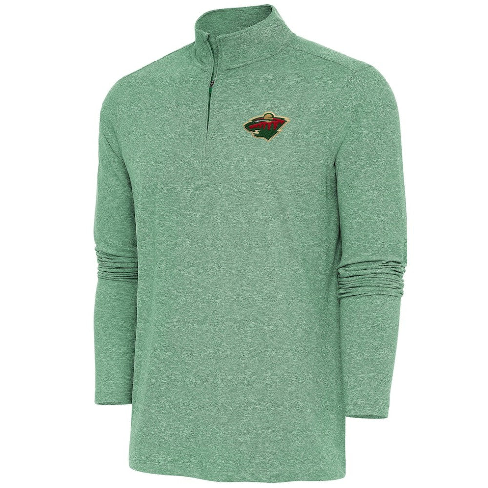 Minnesota Wild Antigua Hunk Quarter-Zip Pullover Top - Heather Hunter Green Pullover