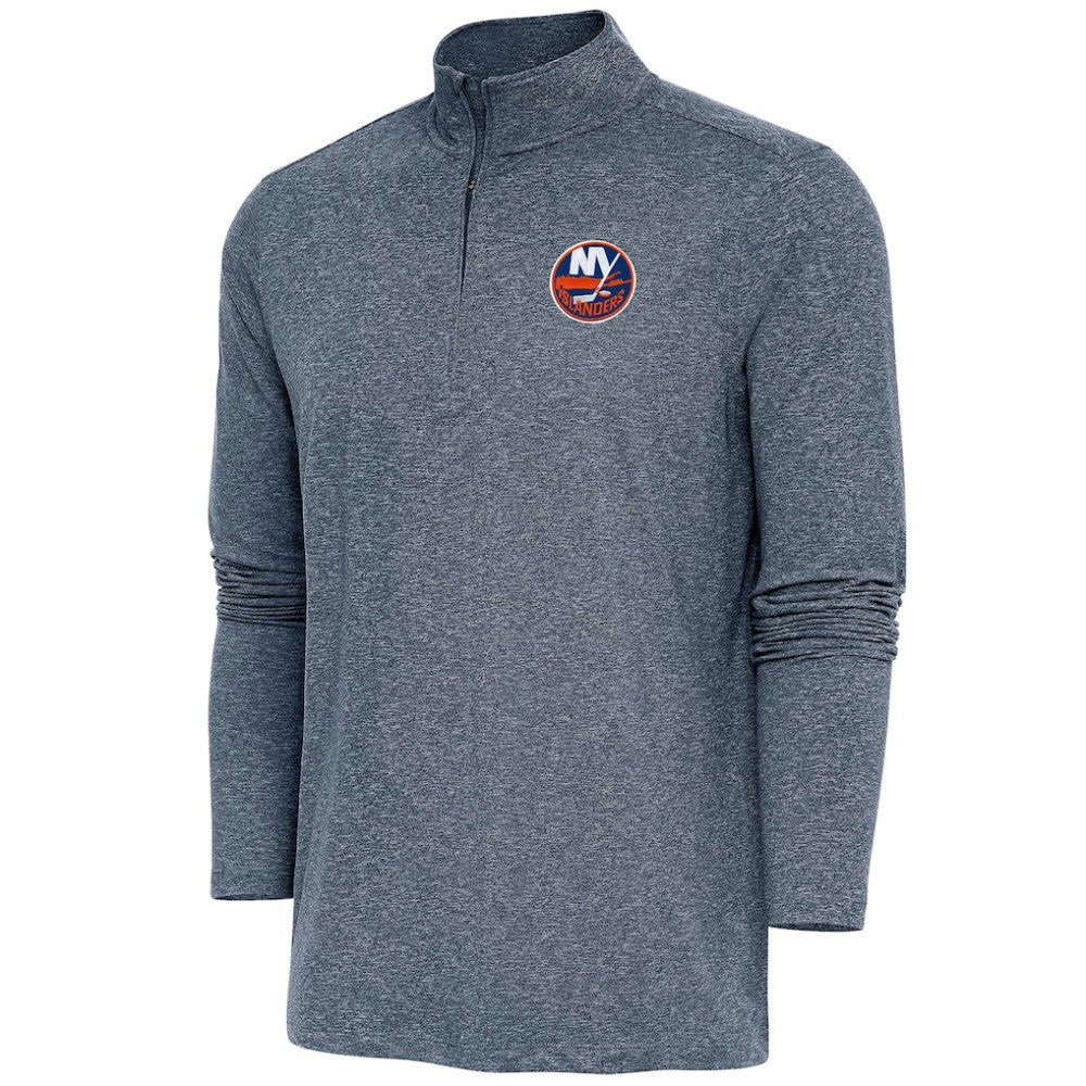 New York Islanders Antigua Hunk Quarter-Zip Pullover Top - Heather Navy Pullover