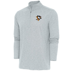 Pittsburgh Penguins Antigua Hunk Quarter-Zip Pullover Top - Heather Gray Pullover