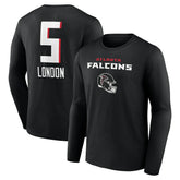 Drake London Atlanta Falcons Team Wordmark Player Name & Number Long Sleeve T-Shirt - Black on sale
