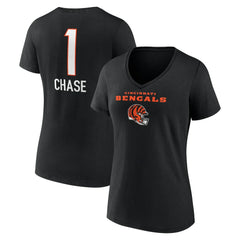 Ja'Marr Chase Cincinnati Bengals Women's Team Wordmark Player Name & Number V-Neck T-Shirt - Black cheap