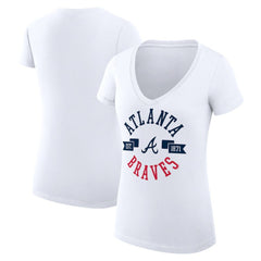 Atlanta Braves G-III 4Her by Carl Banks Women's Super-Slim Fit Lightweight City Graphic V-Neck T-Shirt White