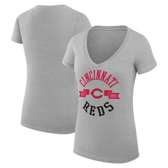 Cincinnati Reds G-III 4Her by Carl Banks Women's Super-Slim Fit Lightweight City Graphic V-Neck T-Shirt Heather Gray