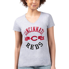 Cincinnati Reds G-III 4Her by Carl Banks Women's Super-Slim Fit Lightweight City Graphic V-Neck T-Shirt Heather Gray