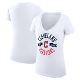 Cleveland Guardians G-III 4Her by Carl Banks Women's Super-Slim Fit Lightweight City Graphic V-Neck T-Shirt White