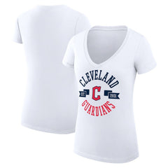 Cleveland Guardians G-III 4Her by Carl Banks Women's Super-Slim Fit Lightweight City Graphic V-Neck T-Shirt White