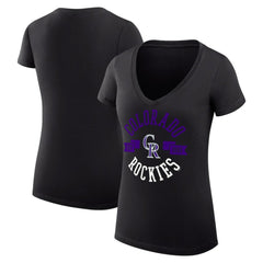 Colorado Rockies G-III 4Her by Carl Banks Women's Super-Slim Fit Lightweight City Graphic V-Neck T-Shirt Black
