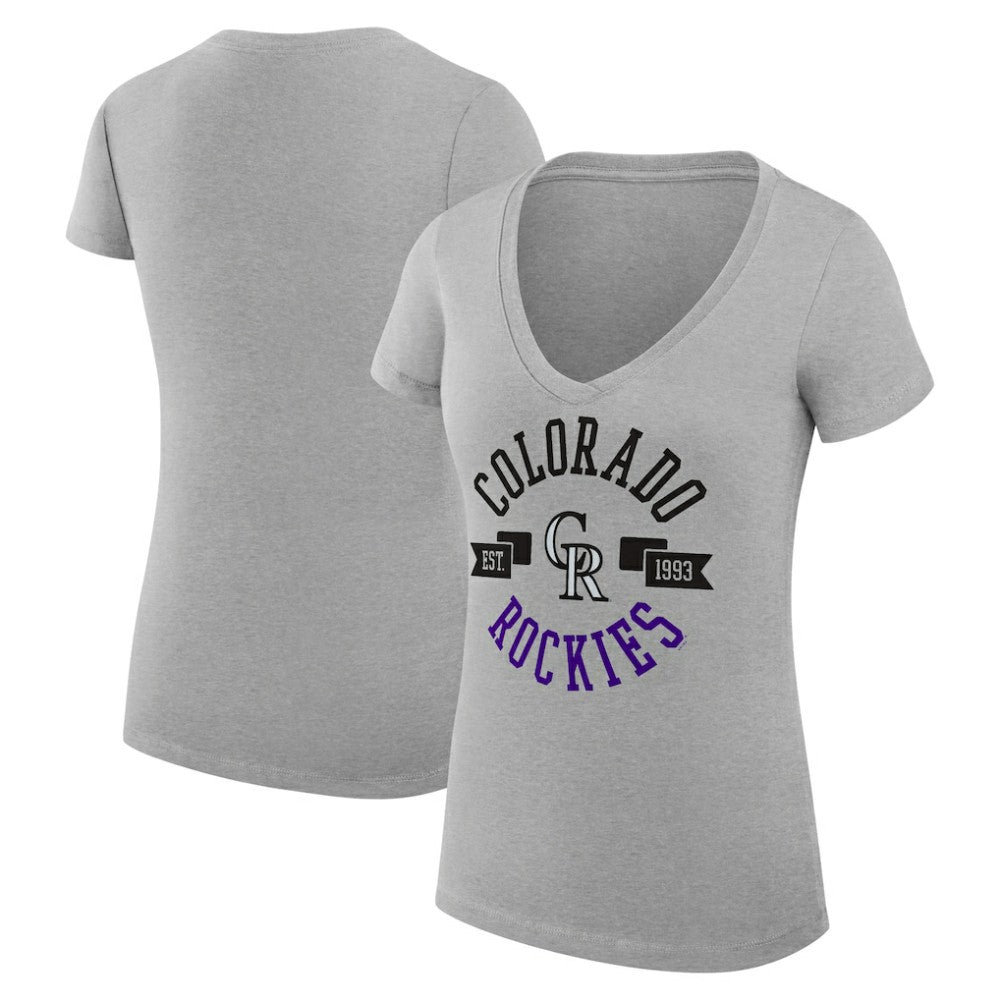 Colorado Rockies G-III 4Her by Carl Banks Women's Super-Slim Fit Lightweight City Graphic V-Neck T-Shirt Heather Gray
