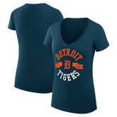 Detroit Tigers G-III 4Her by Carl Banks Women's Super-Slim Fit Lightweight City Graphic V-Neck T-Shirt Navy