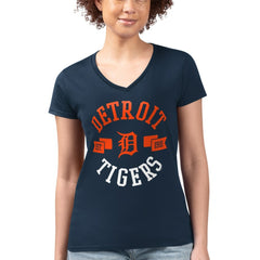 Detroit Tigers G-III 4Her by Carl Banks Women's Super-Slim Fit Lightweight City Graphic V-Neck T-Shirt Navy