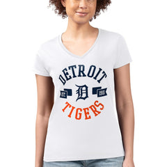Detroit Tigers G-III 4Her by Carl Banks Women's Super-Slim Fit Lightweight City Graphic V-Neck T-Shirt White