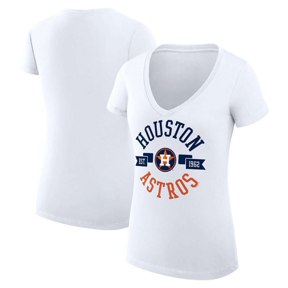 Houston Astros G-III 4Her by Carl Banks Women's Super-Slim Fit Lightweight City Graphic V-Neck T-Shirt White
