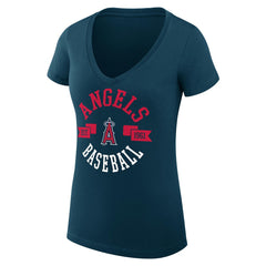 Los Angeles Angels G-III 4Her by Carl Banks Women's Super-Slim Fit Lightweight City Graphic V-Neck T-Shirt Navy