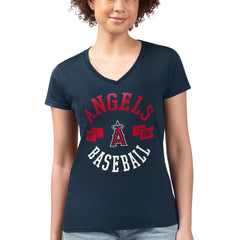 Los Angeles Angels G-III 4Her by Carl Banks Women's Super-Slim Fit Lightweight City Graphic V-Neck T-Shirt Navy