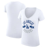 Los Angeles Dodgers G-III 4Her by Carl Banks Women's Super-Slim Fit Lightweight City Graphic V-Neck T-Shirt White