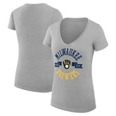 Milwaukee Brewers G-III 4Her by Carl Banks Women's Super-Slim Fit Lightweight City Graphic V-Neck T-Shirt Heather Gray