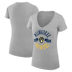 Milwaukee Brewers G-III 4Her by Carl Banks Women's Super-Slim Fit Lightweight City Graphic V-Neck T-Shirt Heather Gray