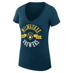 Milwaukee Brewers G-III 4Her by Carl Banks Women's Super-Slim Fit Lightweight City Graphic V-Neck T-Shirt Navy