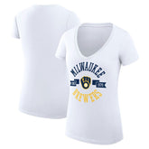 Milwaukee Brewers G-III 4Her by Carl Banks Women's Super-Slim Fit Lightweight City Graphic V-Neck T-Shirt White