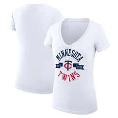 Minnesota Twins G-III 4Her by Carl Banks Women's Super-Slim Fit Lightweight City Graphic V-Neck T-Shirt White
