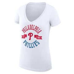 Philadelphia Phillies G-III 4Her by Carl Banks Women's Super-Slim Fit Lightweight City Graphic V-Neck T-Shirt White