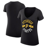 Pittsburgh Pirates G-III 4Her by Carl Banks Women's Super-Slim Fit Lightweight City Graphic V-Neck T-Shirt Black