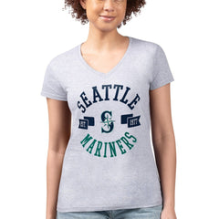 Seattle Mariners G-III 4Her by Carl Banks Women's Super-Slim Fit Lightweight City Graphic V-Neck T-Shirt Heather Gray