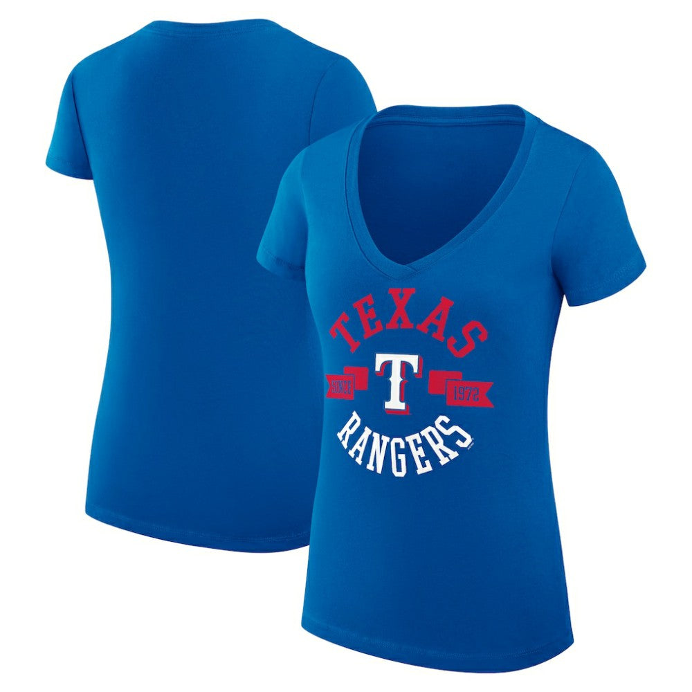 Texas Rangers G-III 4Her by Carl Banks Women's Super-Slim Fit Lightweight City Graphic V-Neck T-Shirt Royal