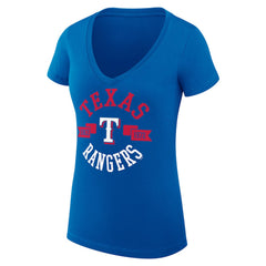 Texas Rangers G-III 4Her by Carl Banks Women's Super-Slim Fit Lightweight City Graphic V-Neck T-Shirt Royal