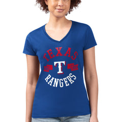 Texas Rangers G-III 4Her by Carl Banks Women's Super-Slim Fit Lightweight City Graphic V-Neck T-Shirt Royal