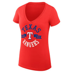 Texas Rangers G-III 4Her by Carl Banks Women's Super-Slim Fit Lightweight City Graphic V-Neck T-Shirt Red