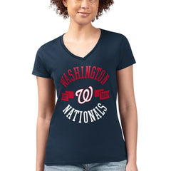 Washington Nationals G-III 4Her by Carl Banks Women's Super-Slim Fit Lightweight City Graphic V-Neck T-Shirt Navy